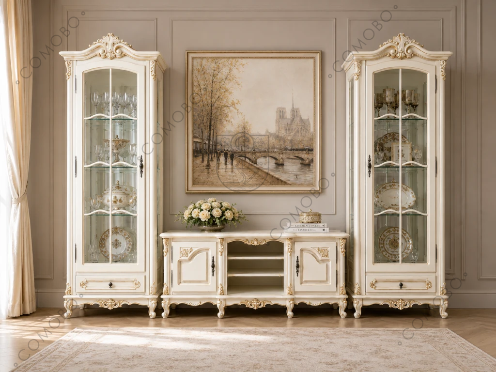 Гостиная «Royal» Simex: две витрины для посуды и тумба ТВ, цвет слоновая кость