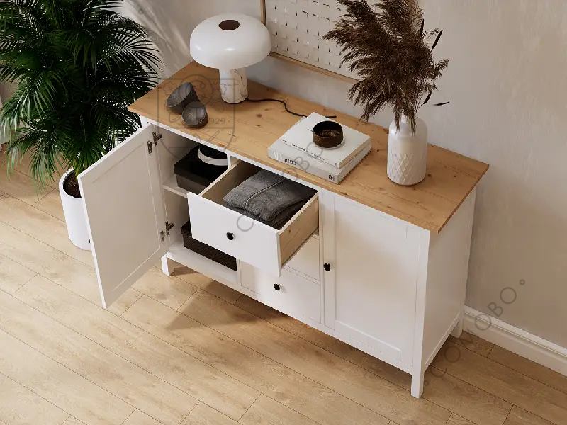 Комод «Форест», линейка от бренда IKEA, 3 ящика,2 двери, массив сосны, цвет белый/светло-коричневый